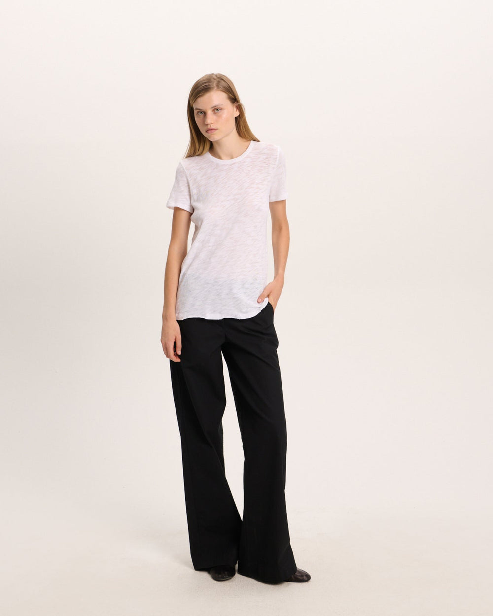 Slub Jersey Destroyed Crew Neck Tee - White