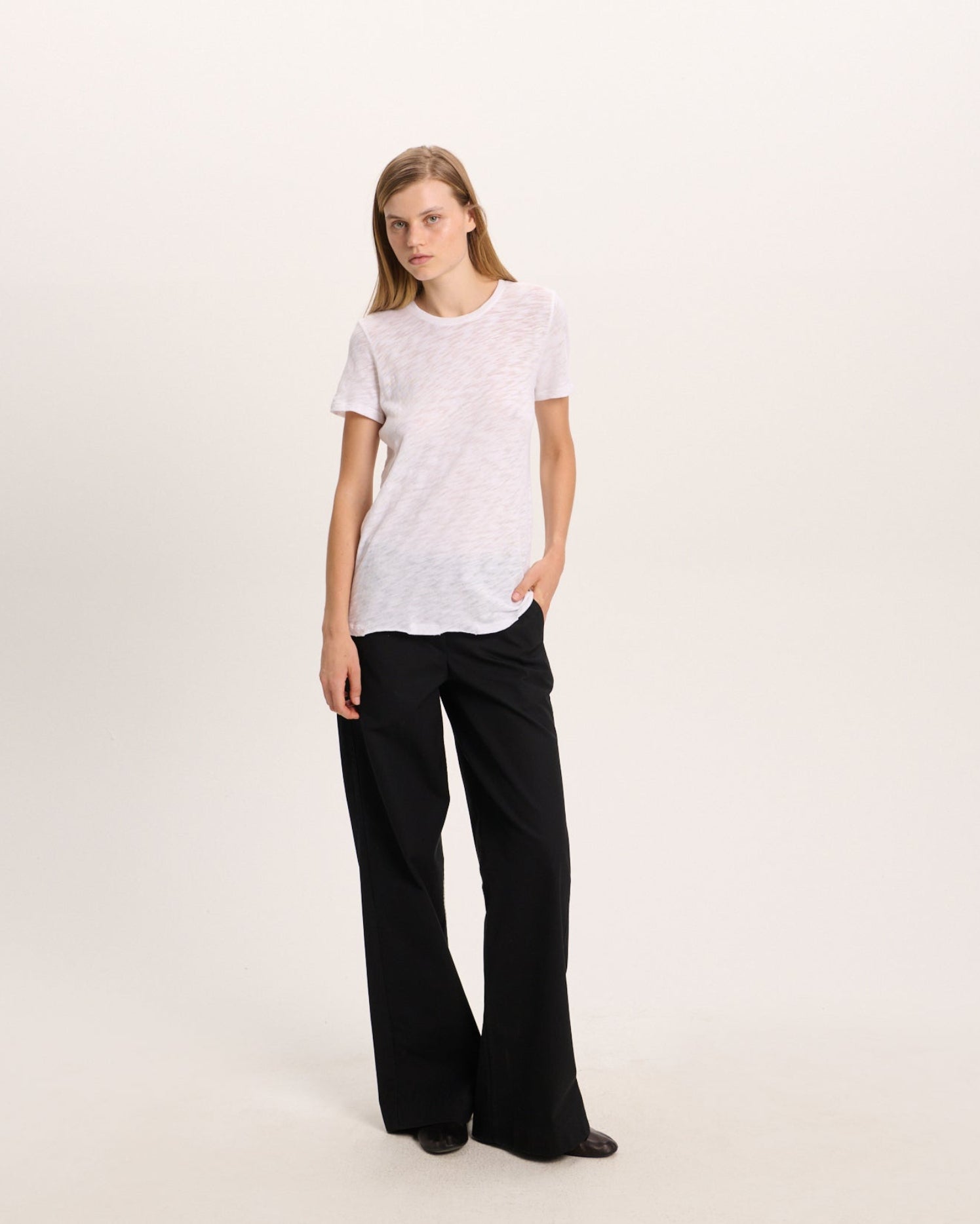 Slub Jersey Destroyed Crew Neck Tee - White