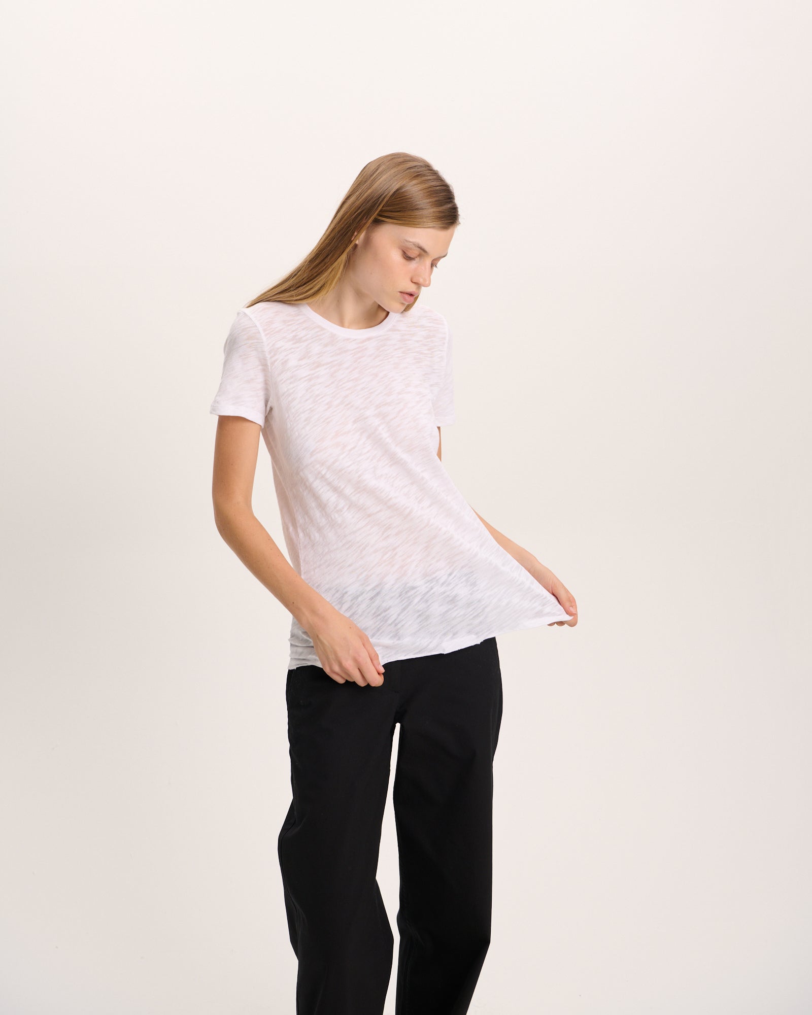 Slub Jersey Destroyed Crew Neck Tee - White