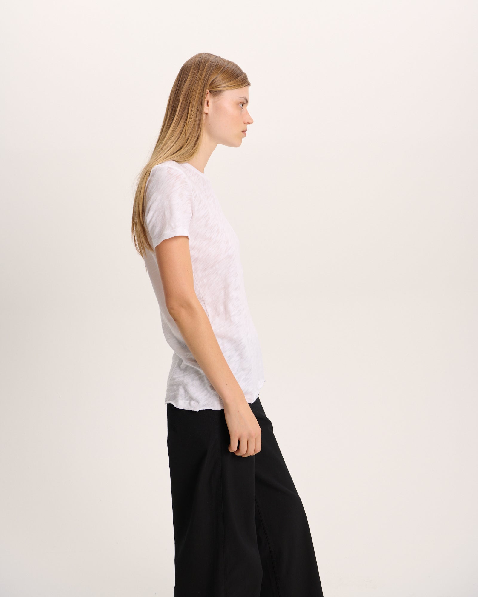 Slub Jersey Destroyed Crew Neck Tee - White