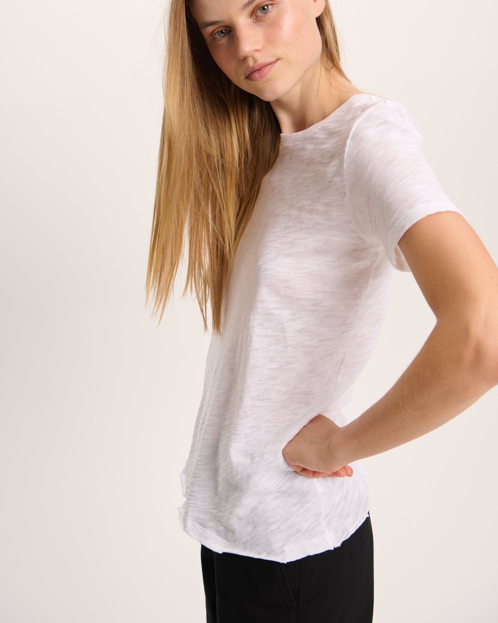 Slub Jersey Destroyed Crew Neck Tee - White