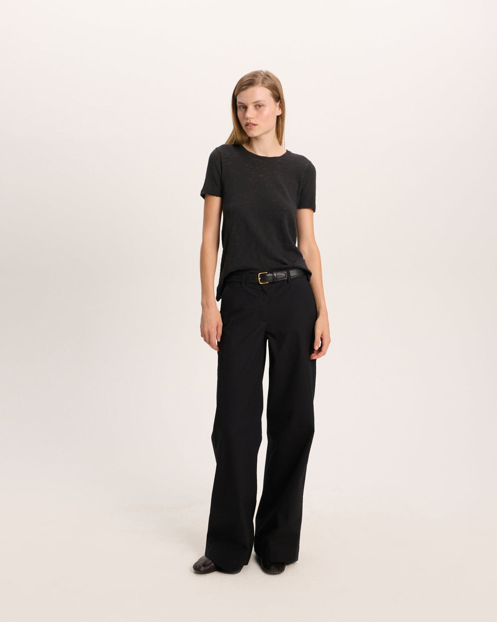Slub Jersey Destroyed Crew Neck Tee - Black
