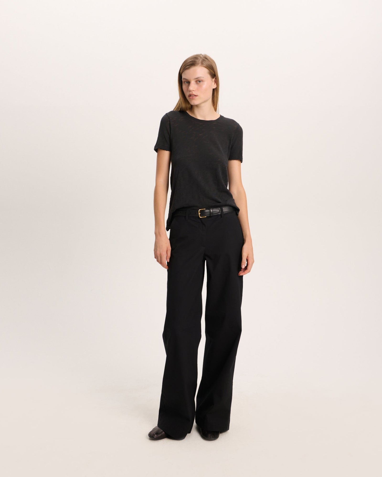 Slub Jersey Destroyed Crew Neck Tee - Black