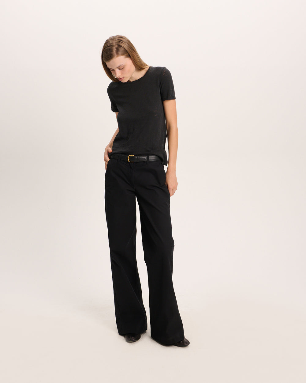 Slub Jersey Destroyed Crew Neck Tee - Black