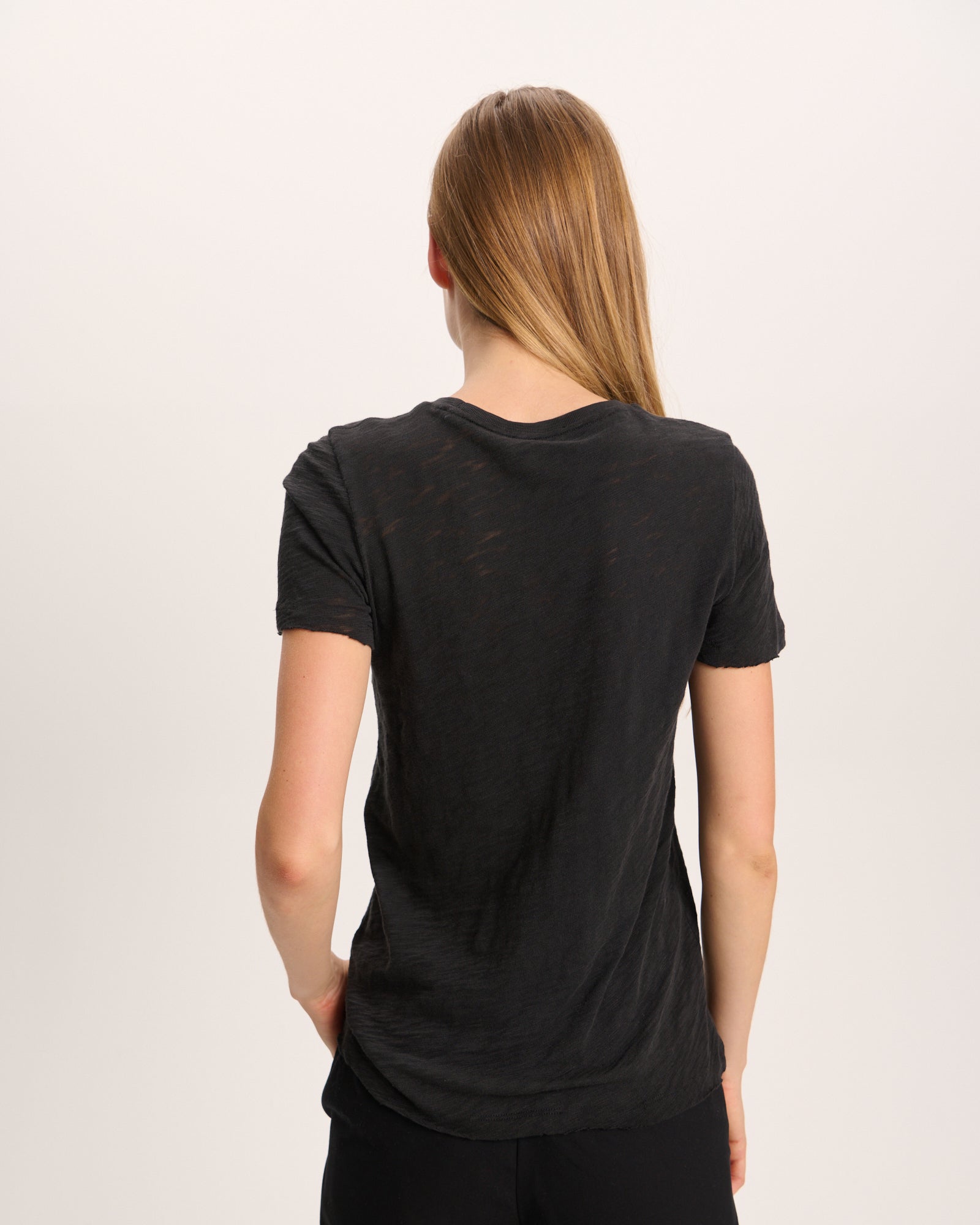 Slub Jersey Destroyed Crew Neck Tee - Black