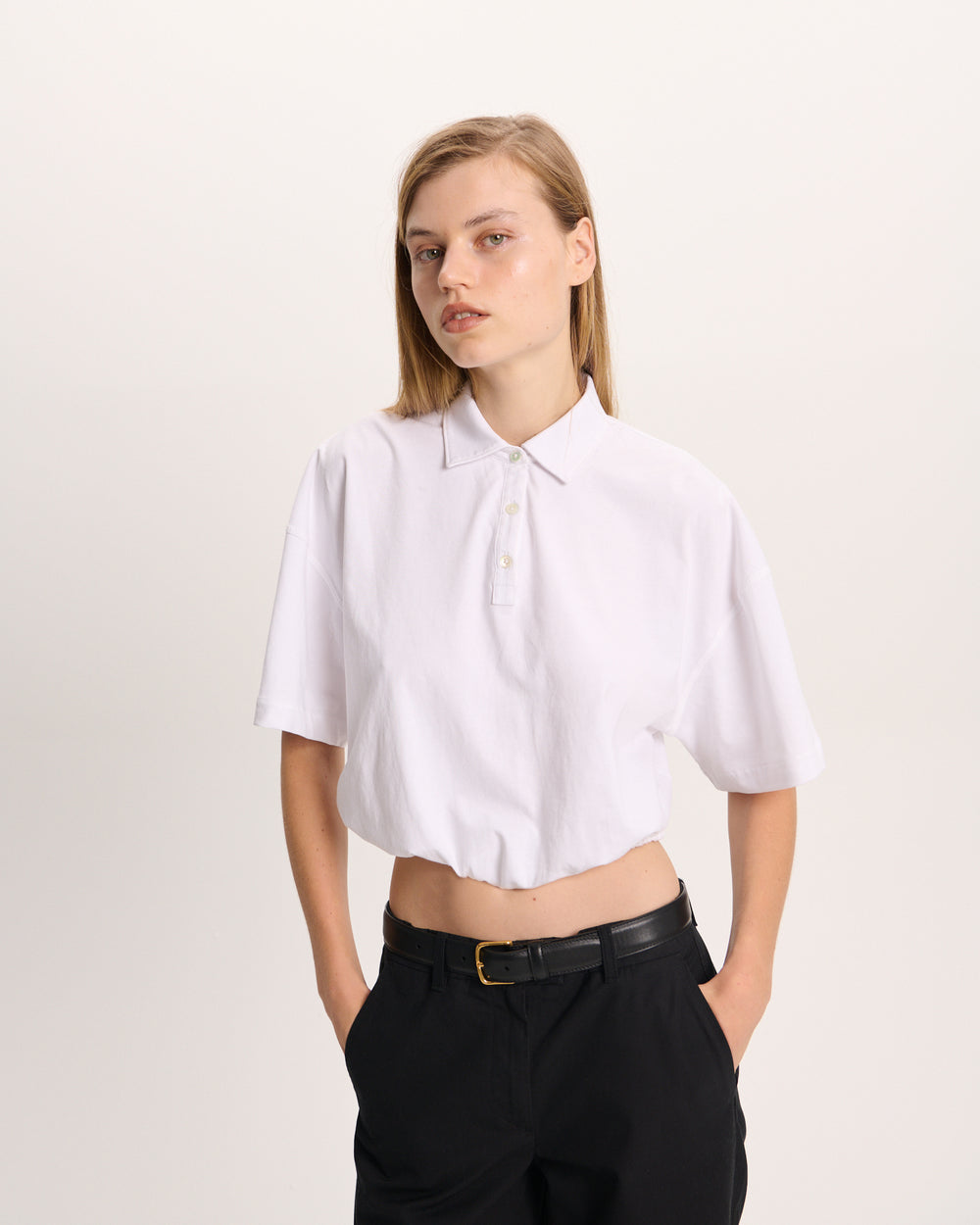 Heavyweight Jersey Cinched Polo - White