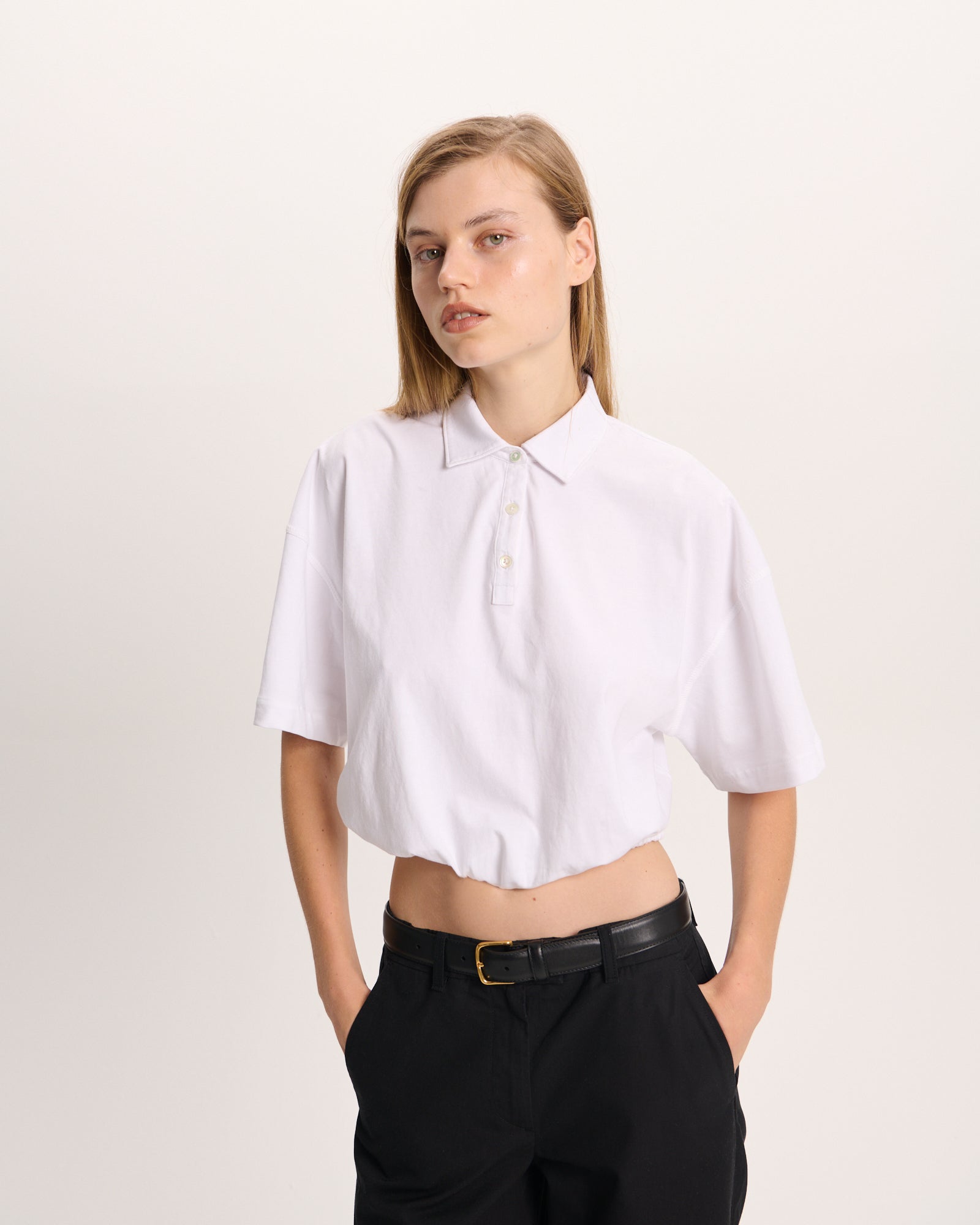 Heavyweight Jersey Cinched Polo - White