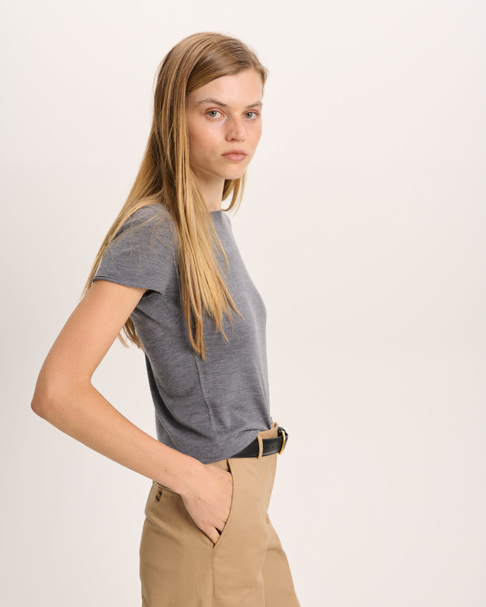 Extra Fine Merino Wool Crew Neck Tee - Medium Heather Grey