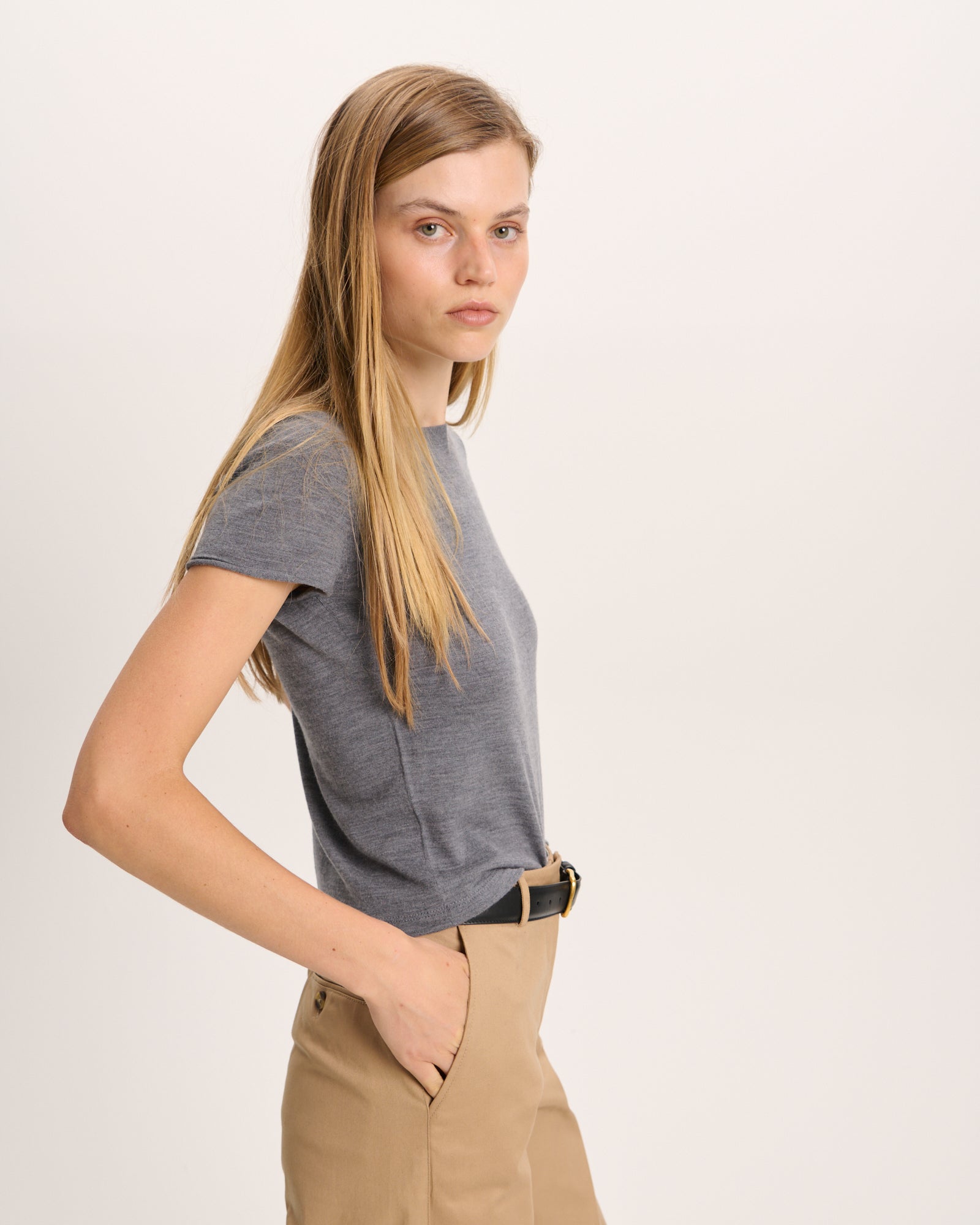 Extra Fine Merino Wool Crew Neck Tee - Medium Heather Grey