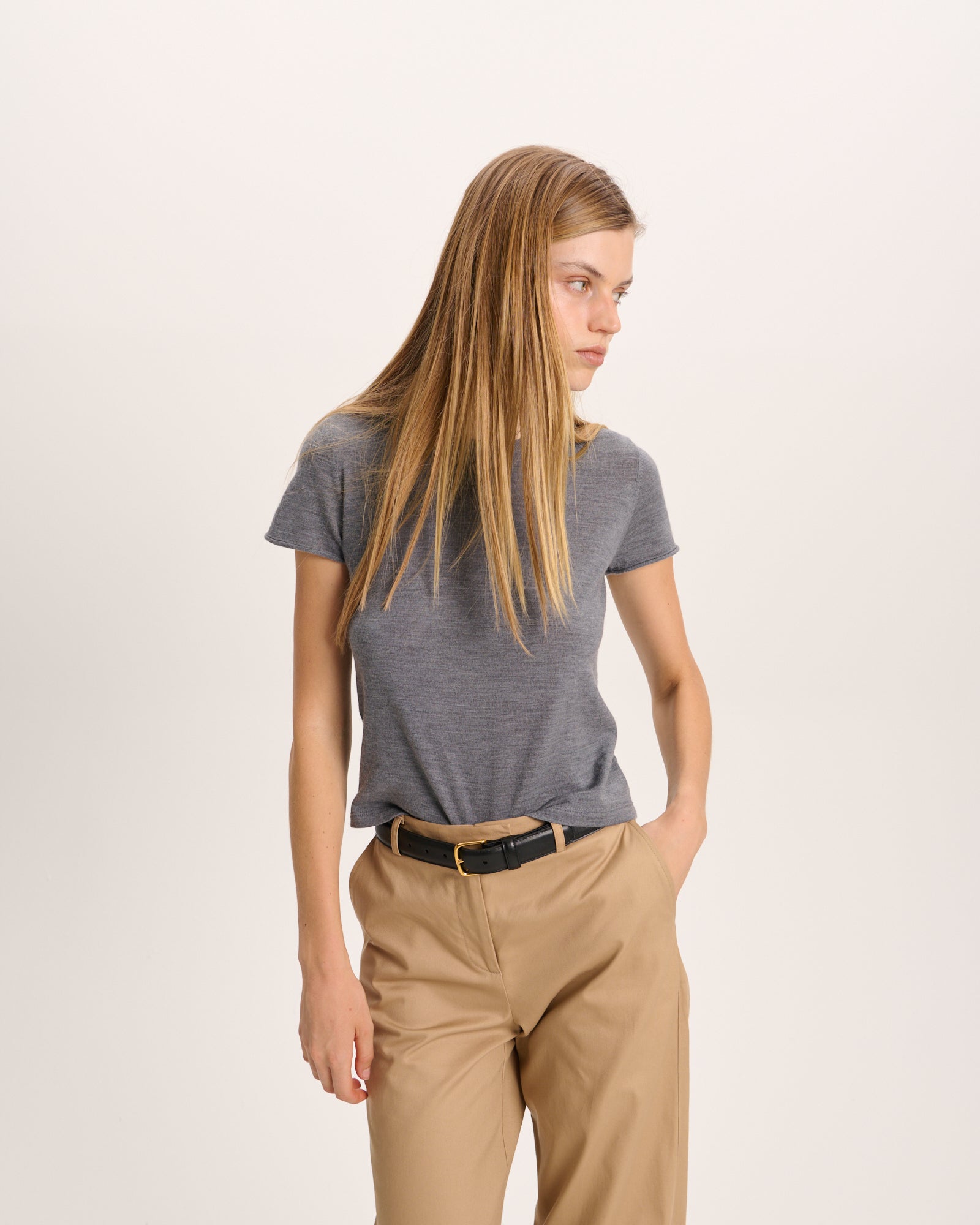 Extra Fine Merino Wool Crew Neck Tee - Medium Heather Grey