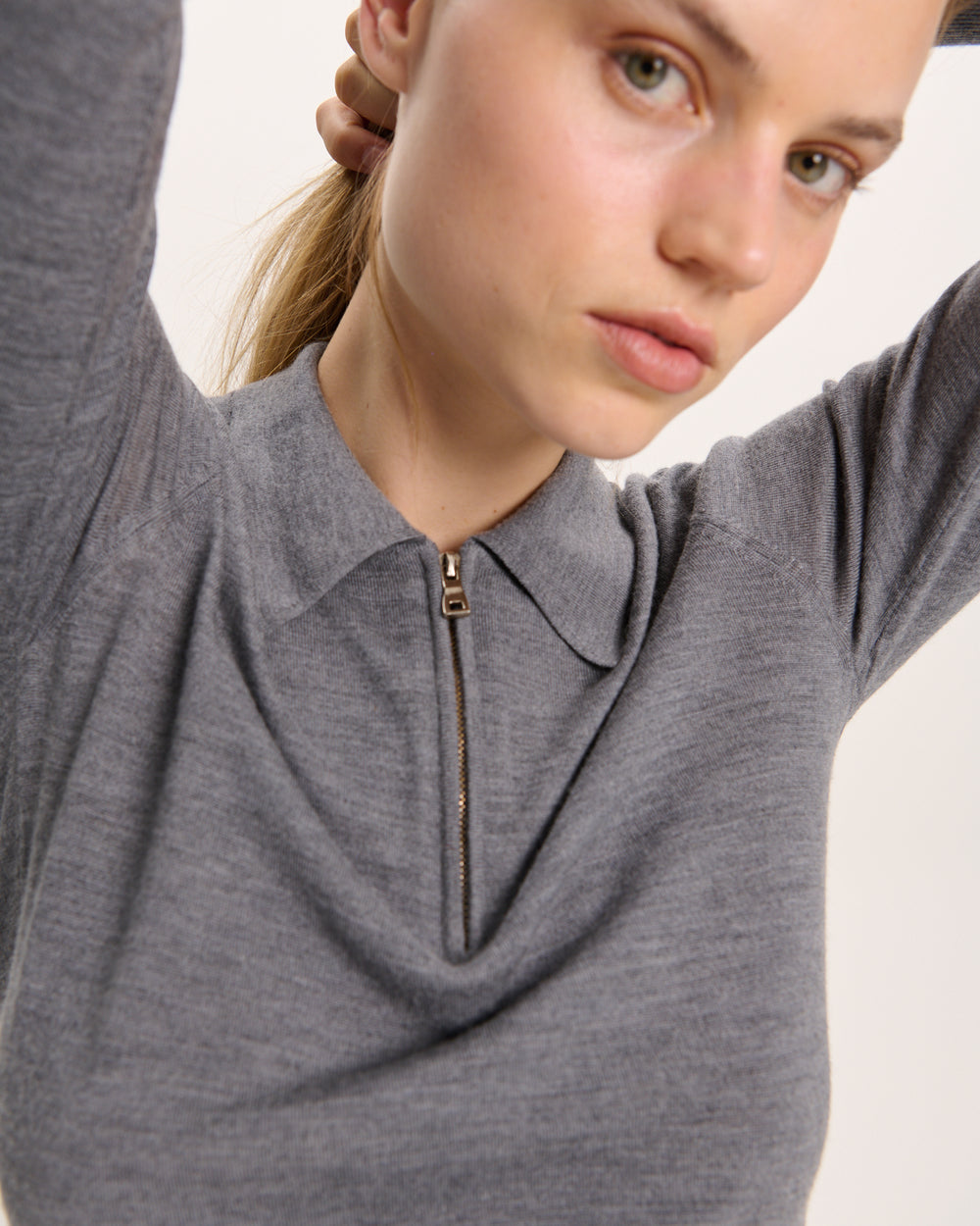 Extra Fine Merino Wool Pre-School Boy Quarter Zip Polo - Medium Heather Grey