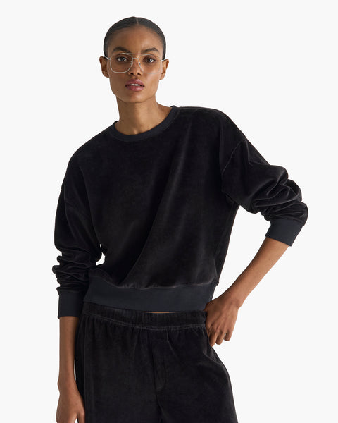 Velour Crew Neck Sweatshirt - Black – ATM Anthony Thomas Melillo