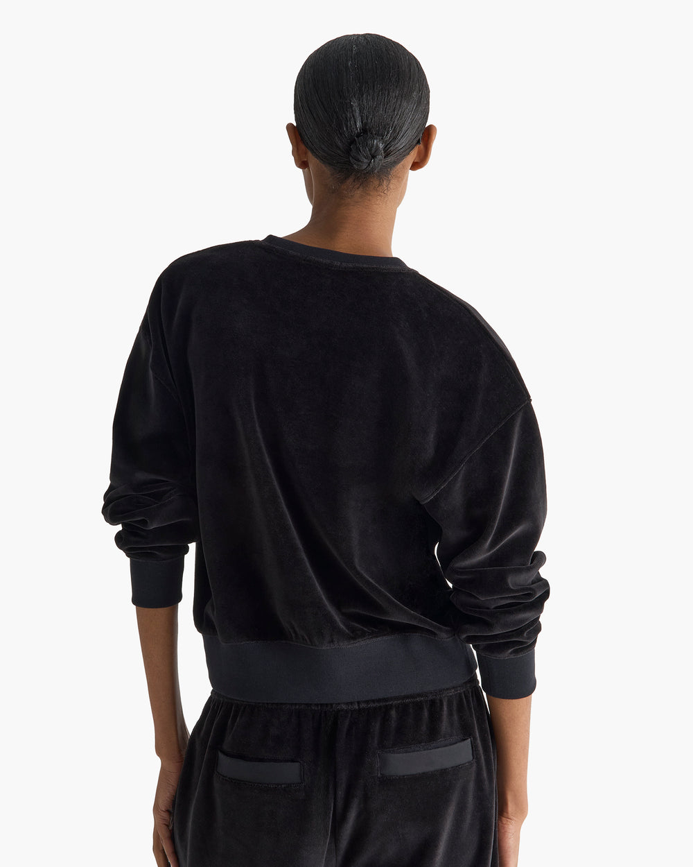 Velour Crew Neck Sweatshirt - Black