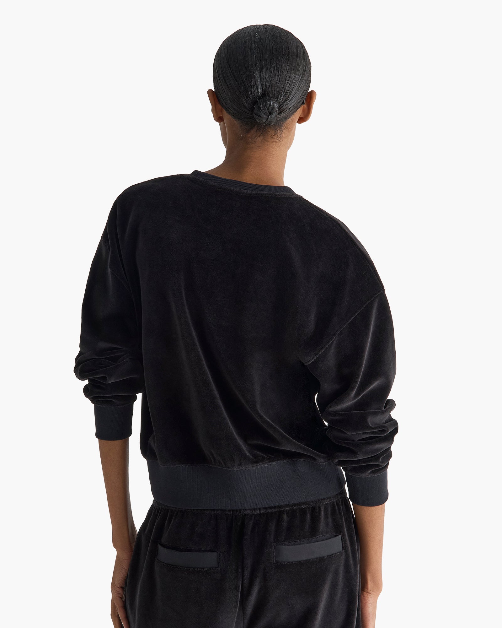 Velour Crew Neck Sweatshirt - Black