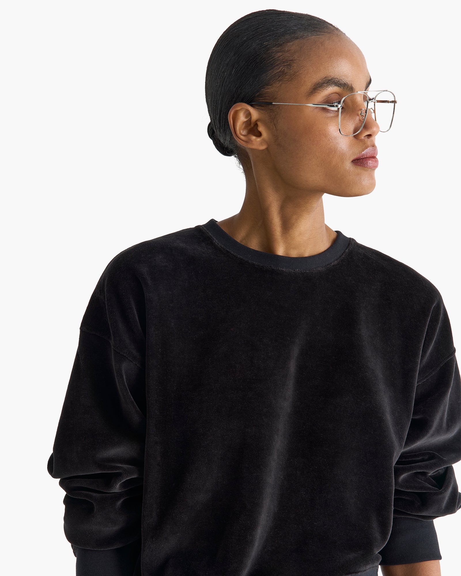 Velour Crew Neck Sweatshirt - Black