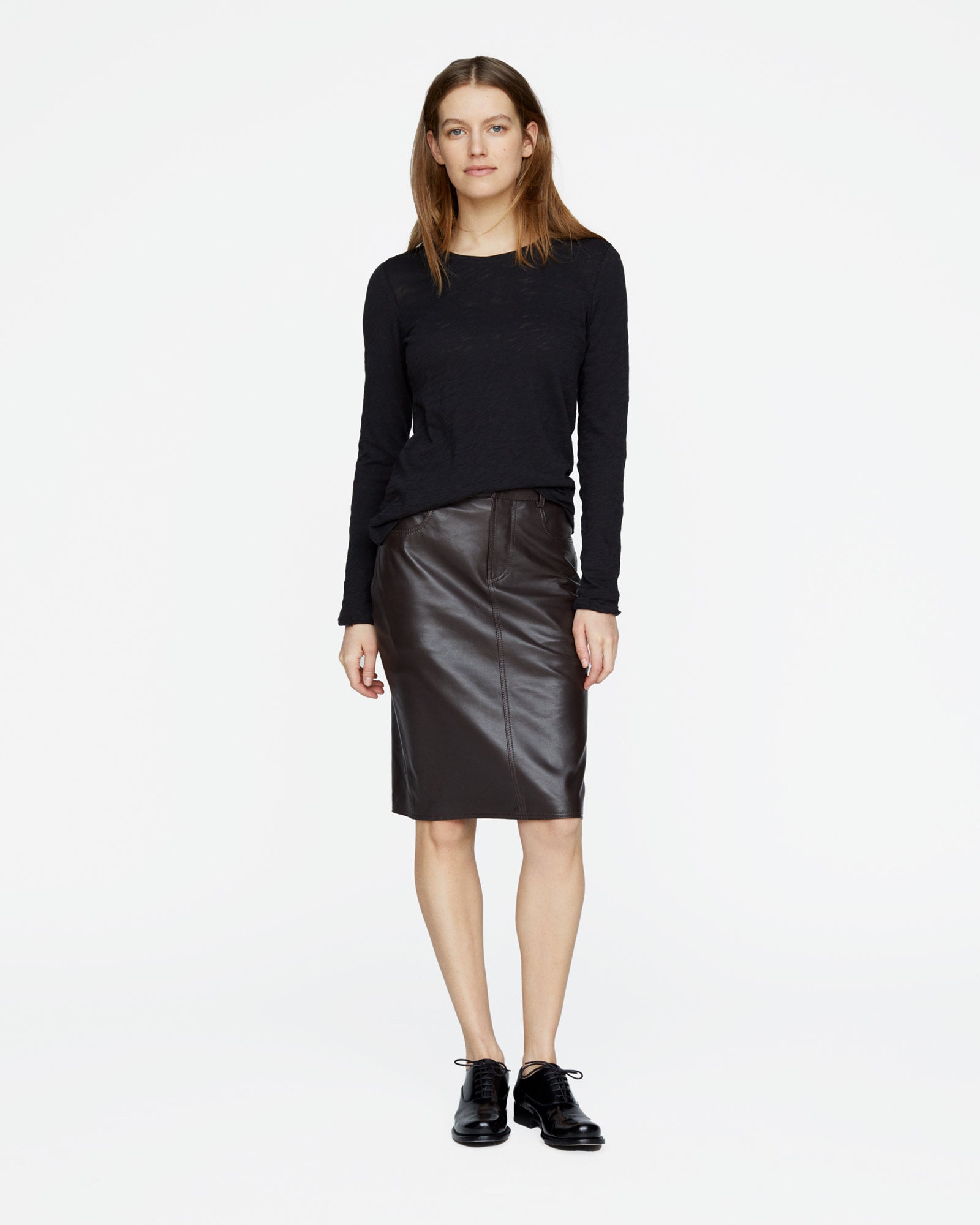 Leather Pencil Skirt - Chocolate Brown
