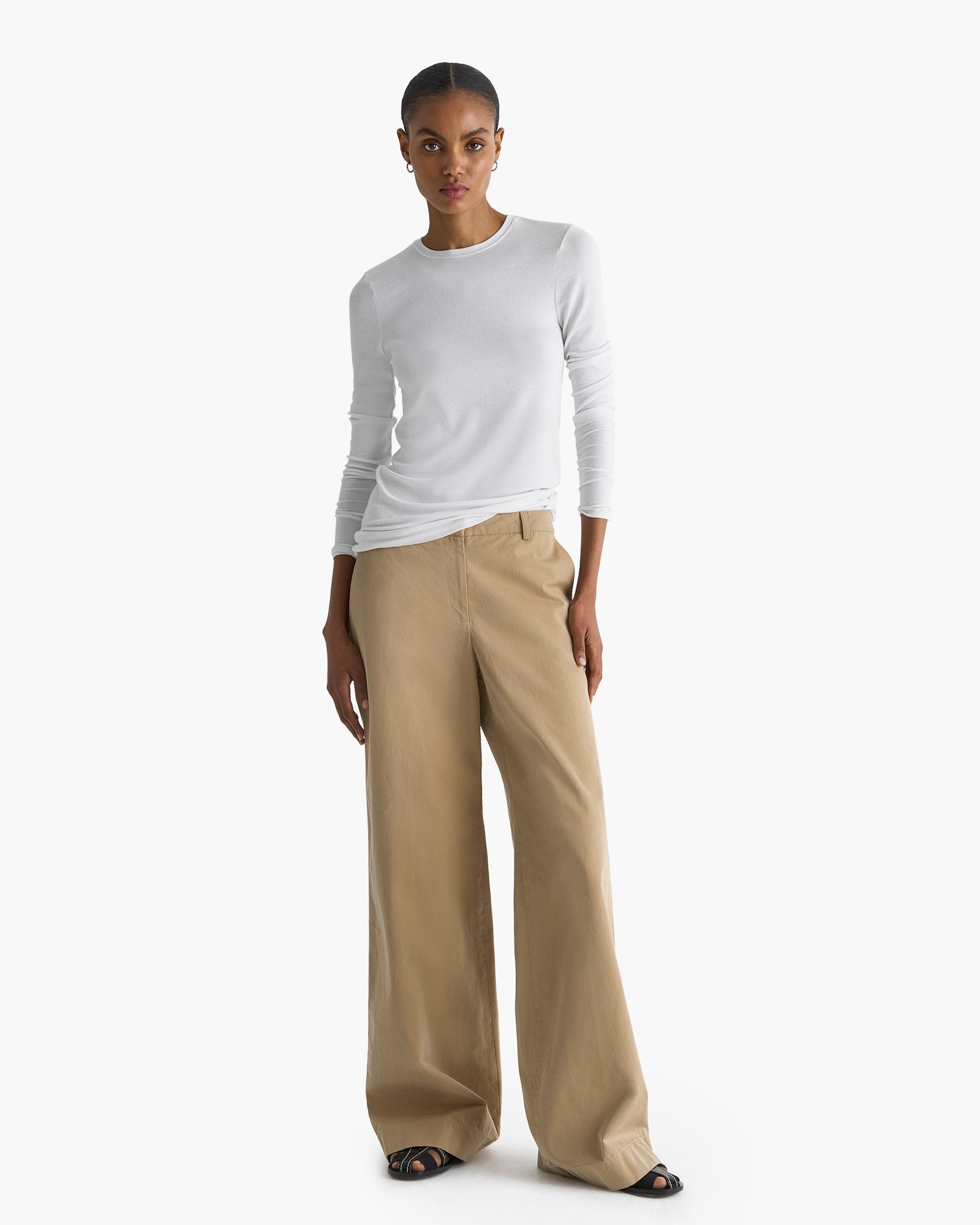 Cotton Twill Wide Leg Pant - Khaki