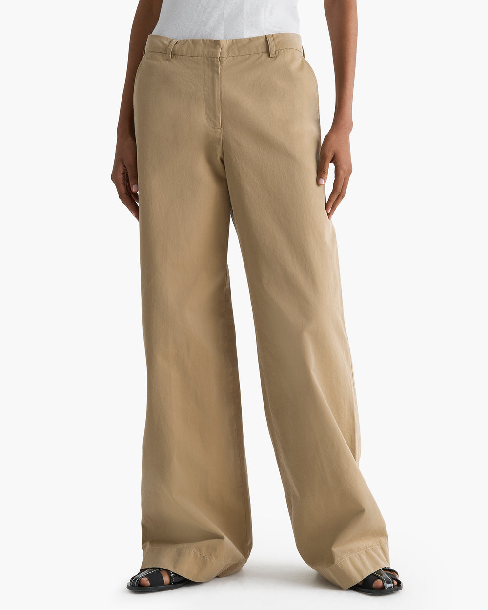 Cotton Twill Wide Leg Pant - Khaki