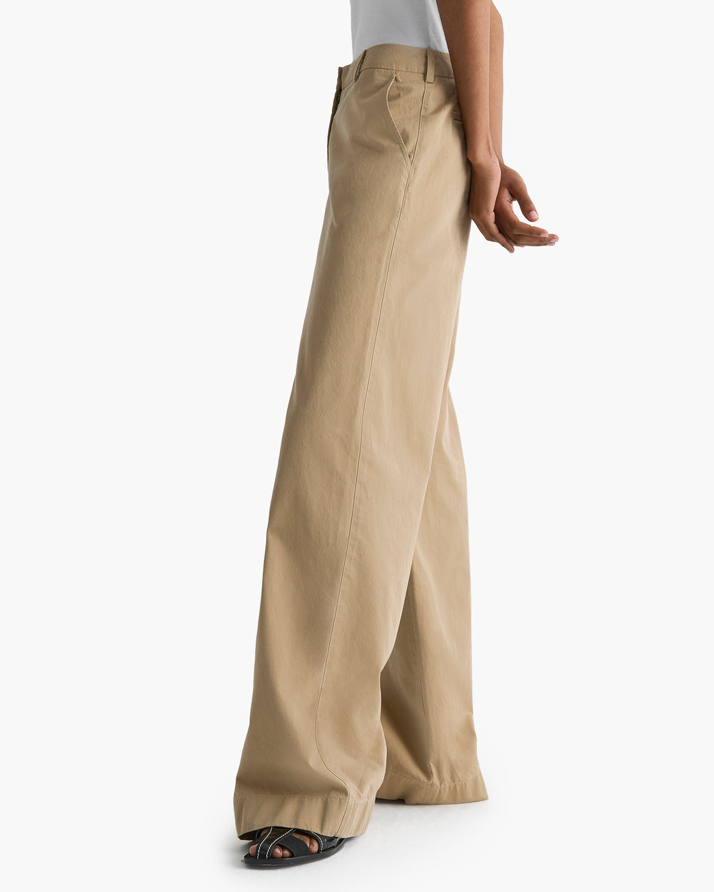Cotton Twill Wide Leg Pant - Khaki