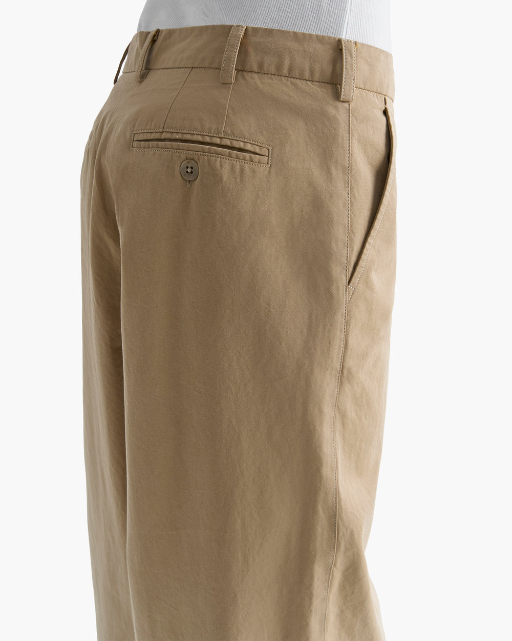 Cotton Twill Wide Leg Pant - Khaki