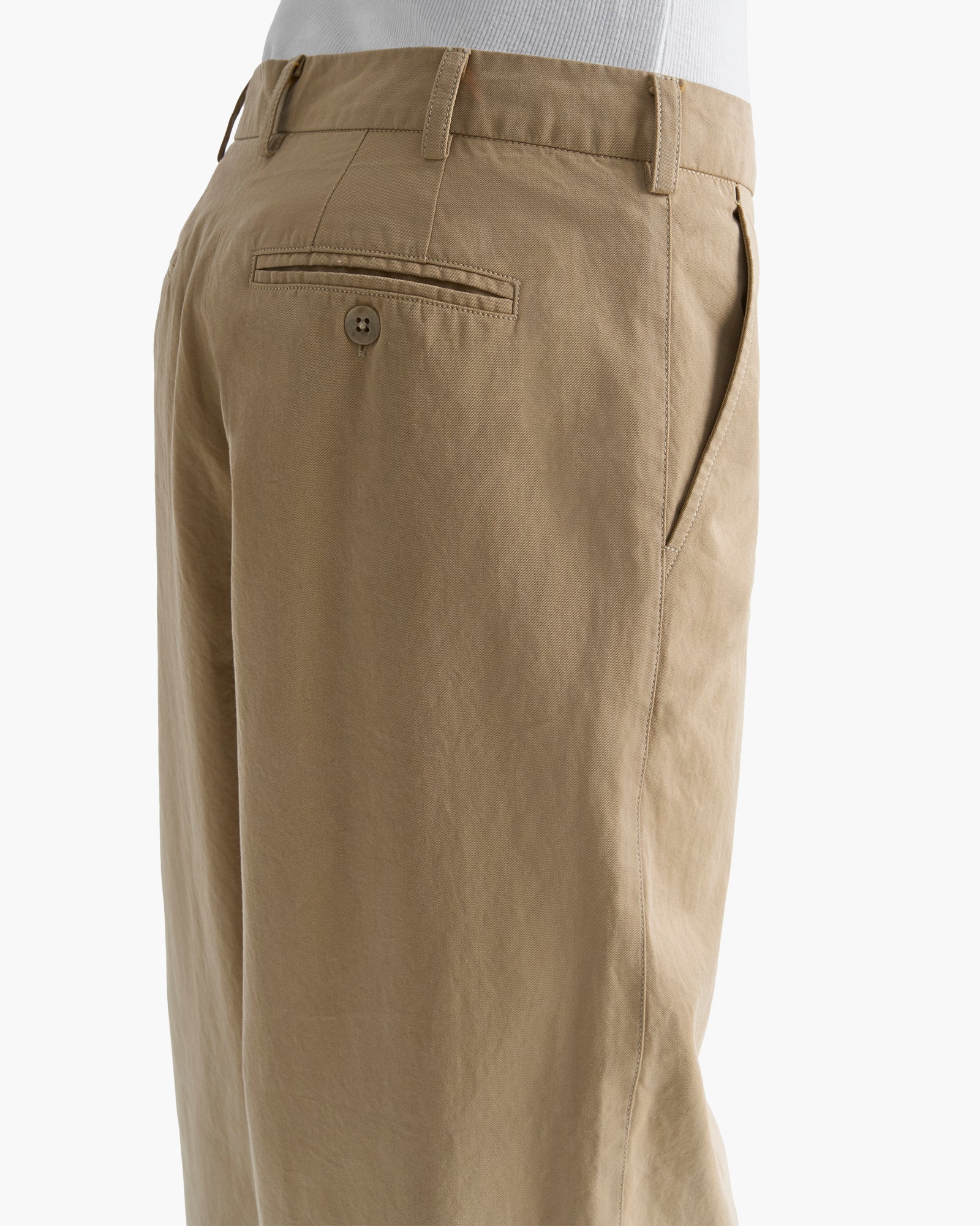 Cotton Twill Wide Leg Pant - Khaki