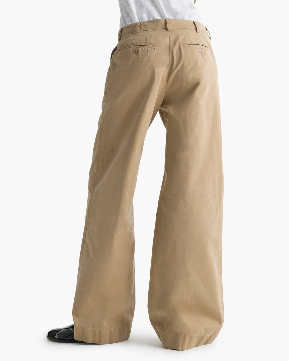 Cotton Twill Wide Leg Pant - Khaki