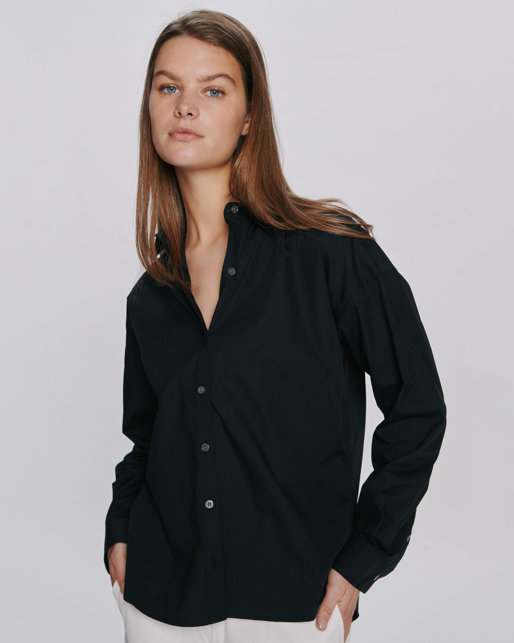 Cotton Poplin Boyfriend Shirt - Black