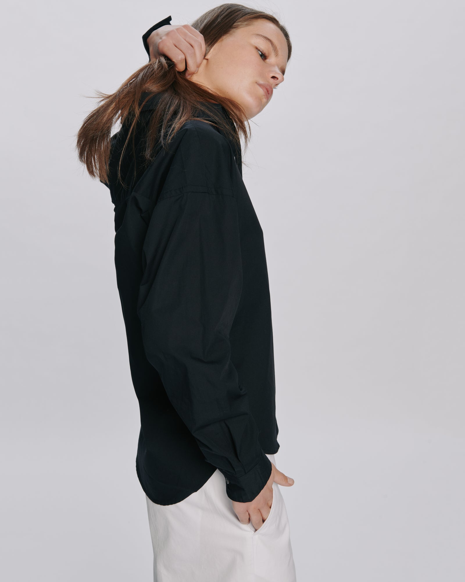 Cotton Poplin Boyfriend Shirt - Black