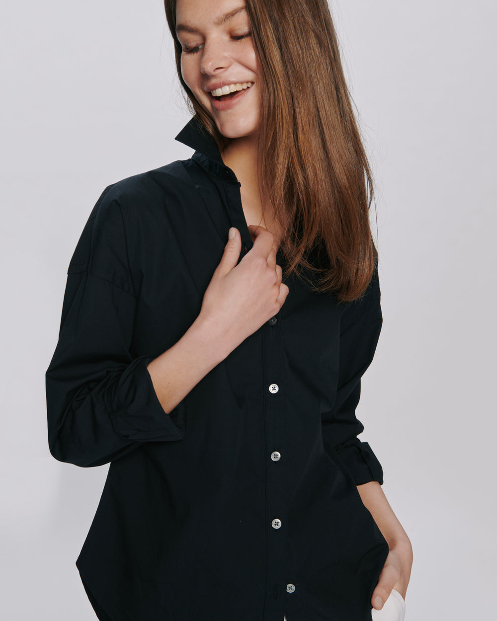 Cotton Poplin Boyfriend Shirt - Black
