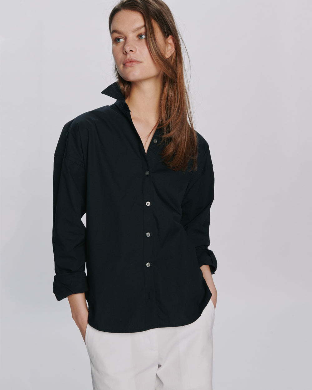 Cotton Poplin Boyfriend Shirt - Black