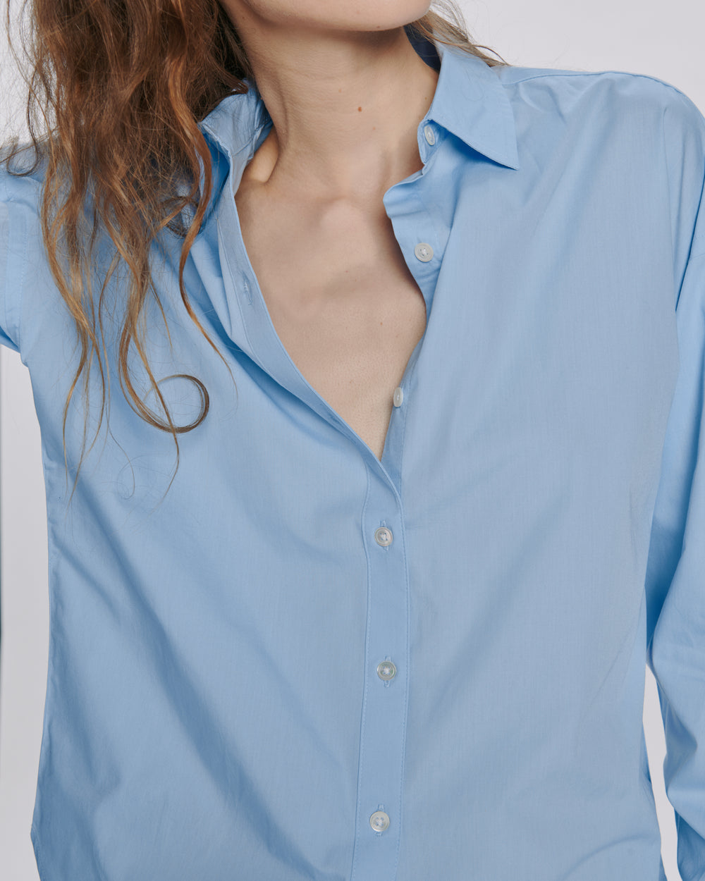 Cotton Poplin Boyfriend Shirt - Light Blue