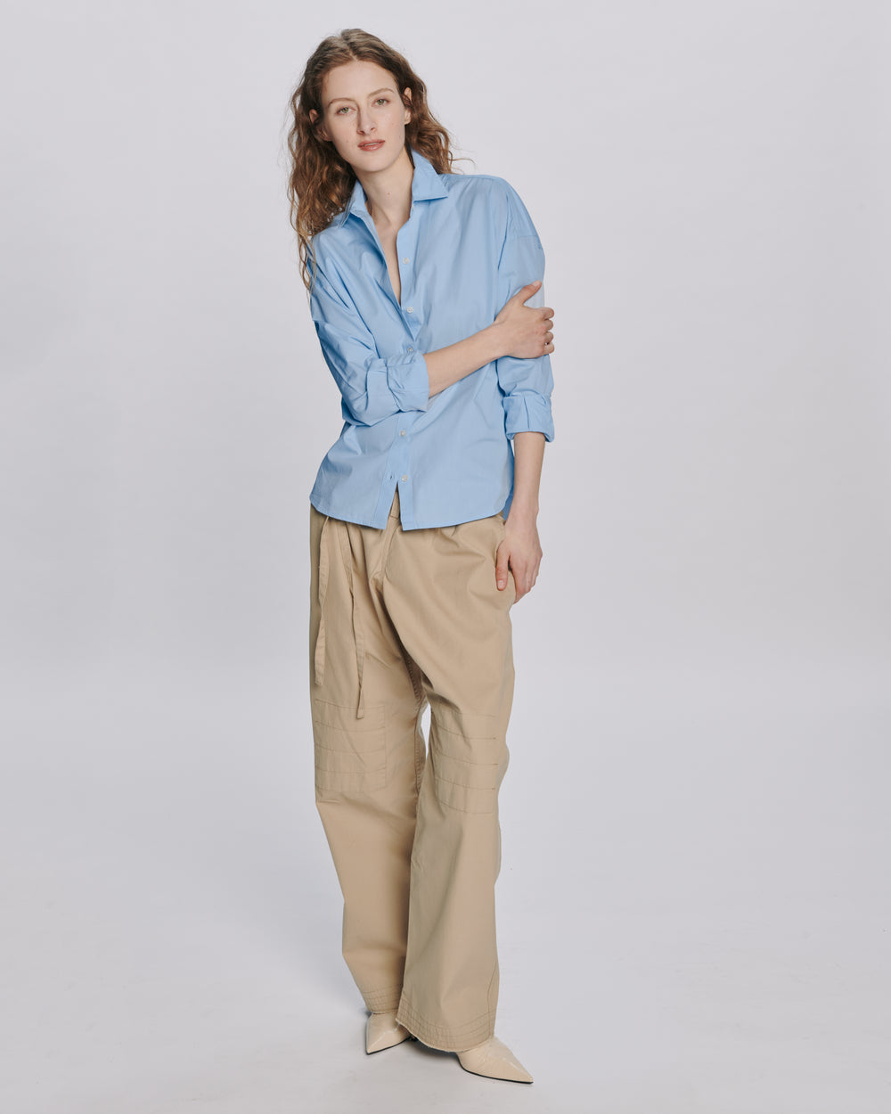 Cotton Poplin Boyfriend Shirt - Light Blue