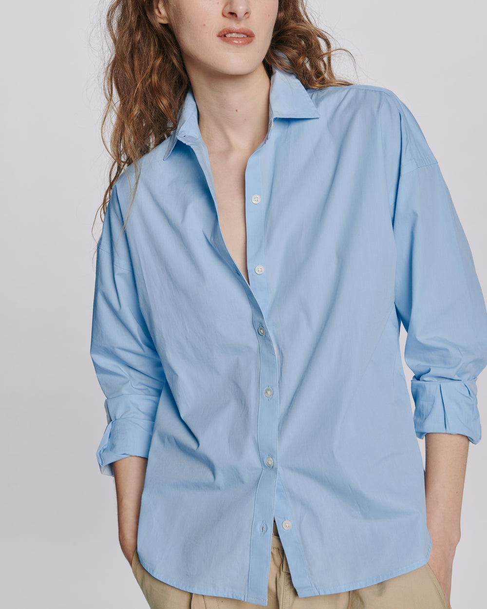 Cotton Poplin Boyfriend Shirt - Light Blue