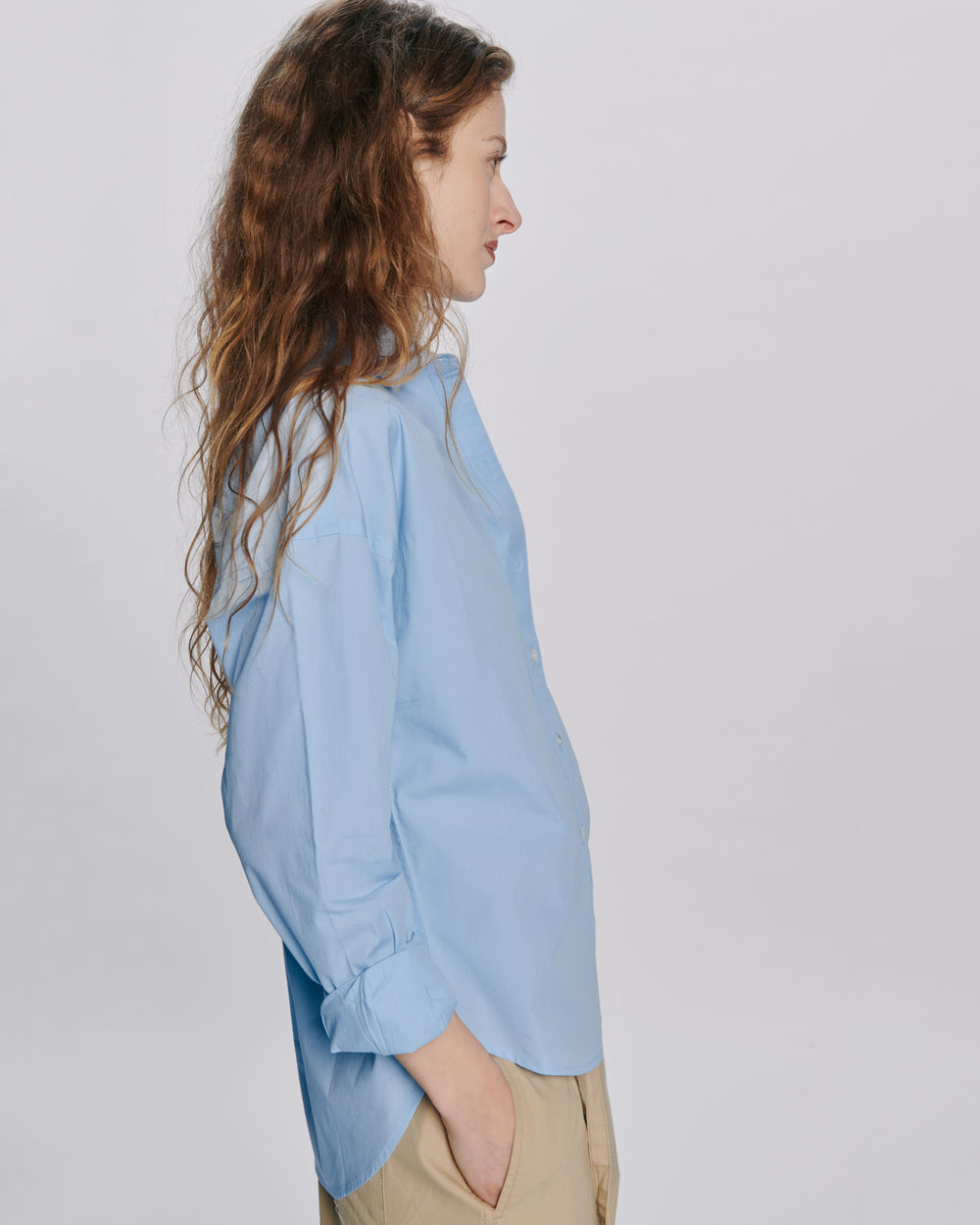 Cotton Poplin Boyfriend Shirt - Light Blue