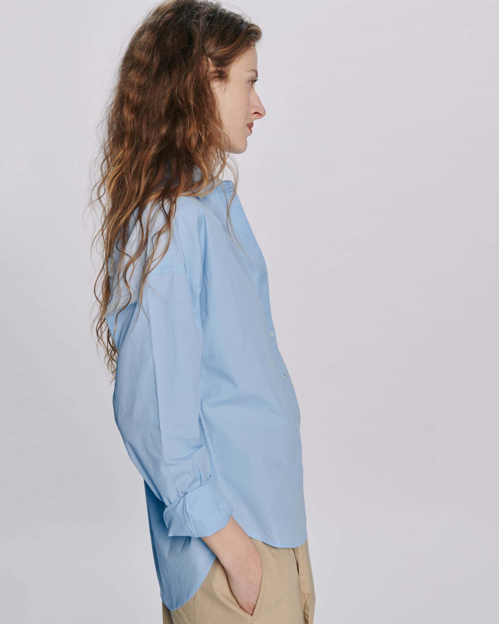 Cotton Poplin Boyfriend Shirt - Light Blue