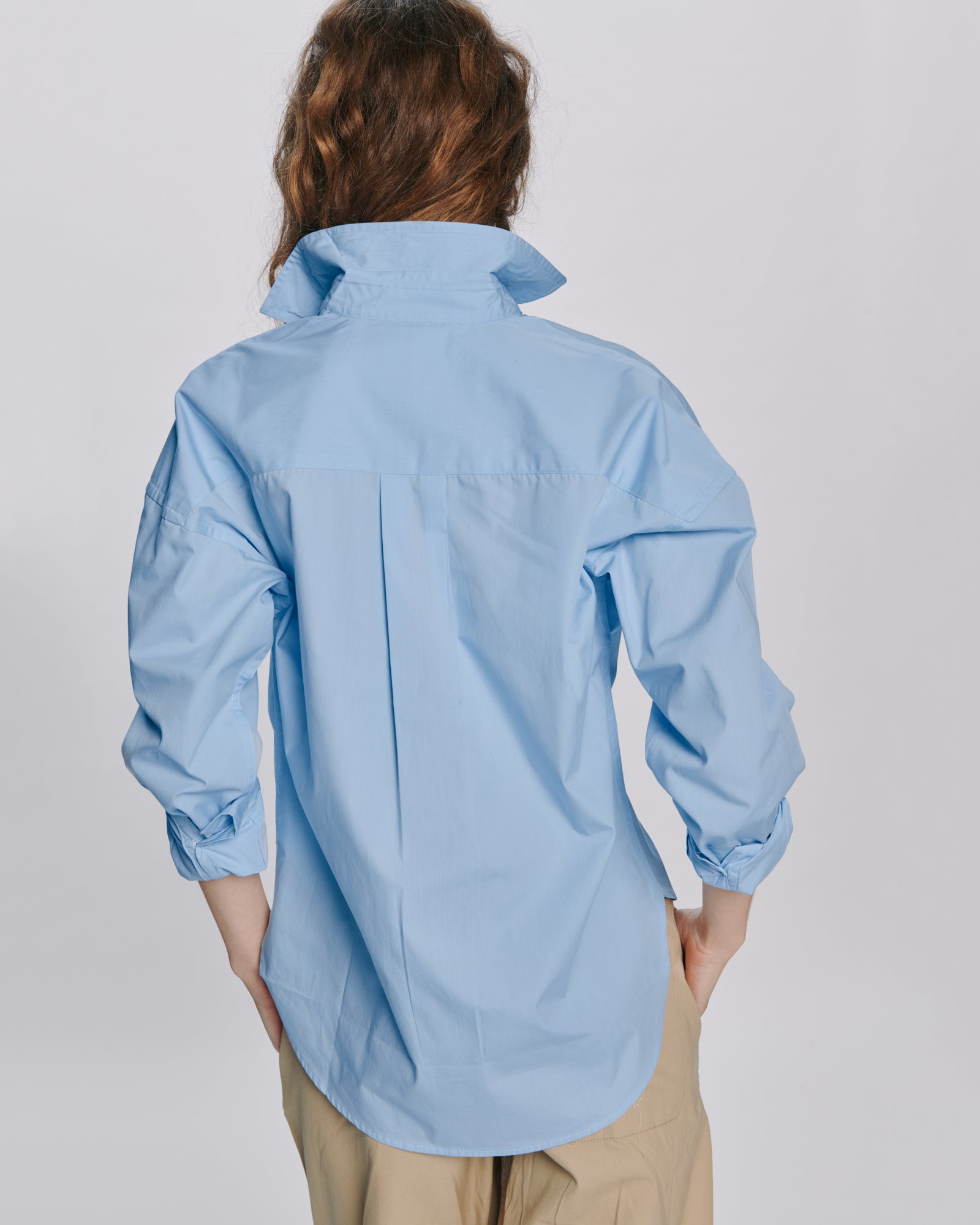 Cotton Poplin Boyfriend Shirt - Light Blue