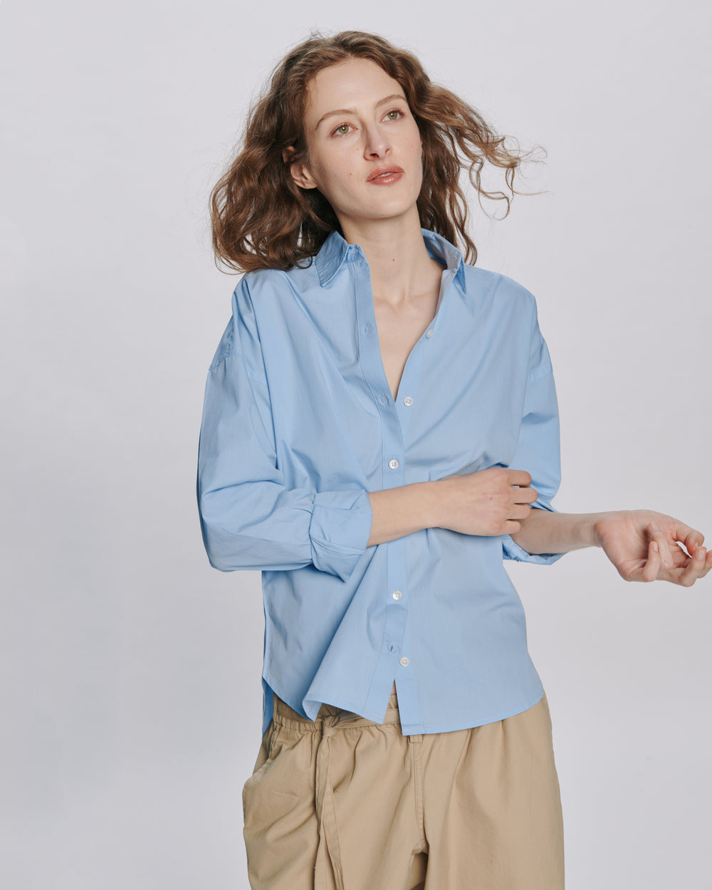 Cotton Poplin Boyfriend Shirt - Light Blue