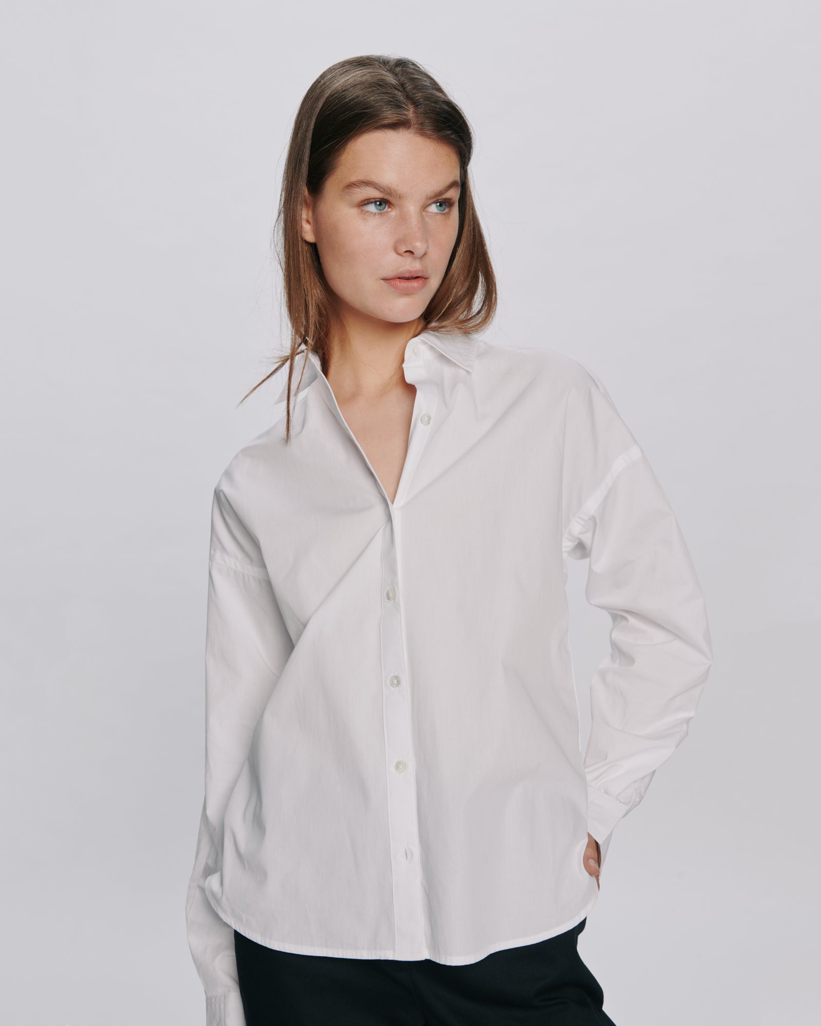 Cotton Poplin Boyfriend Shirt - White