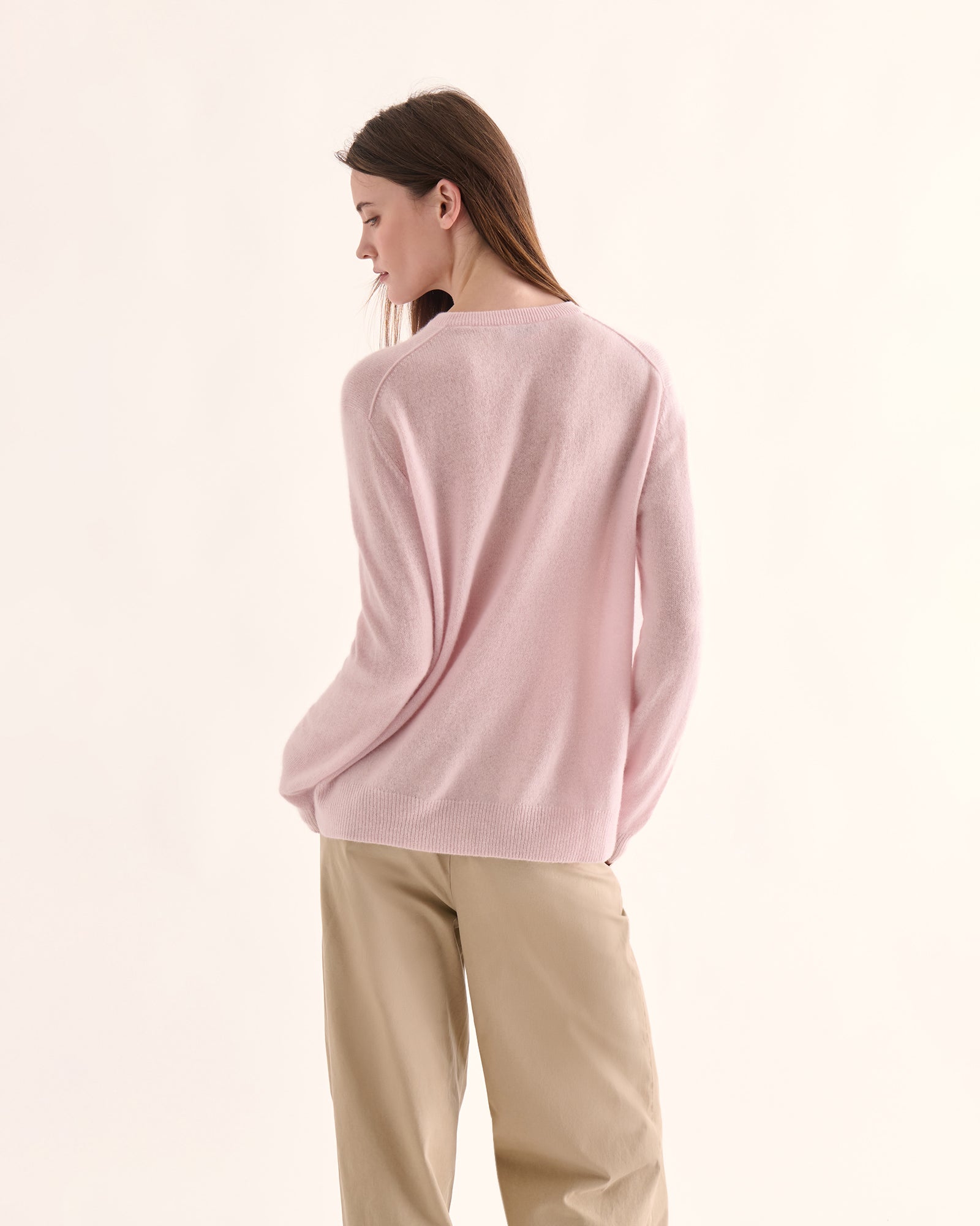 Cashmere Crew Neck Sweater - Powder Pink
