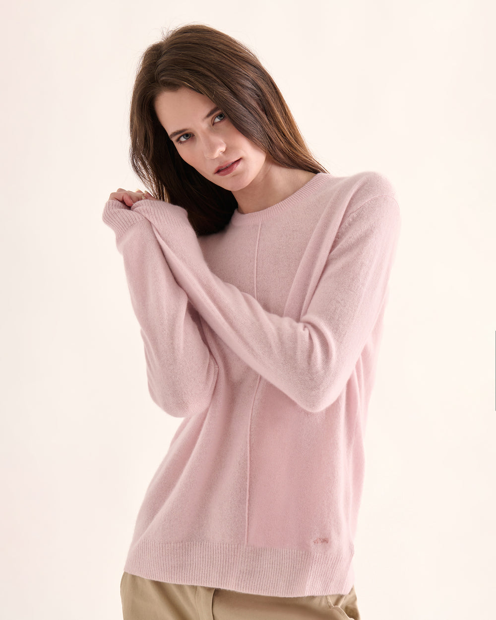 Cashmere Crew Neck Sweater - Powder Pink