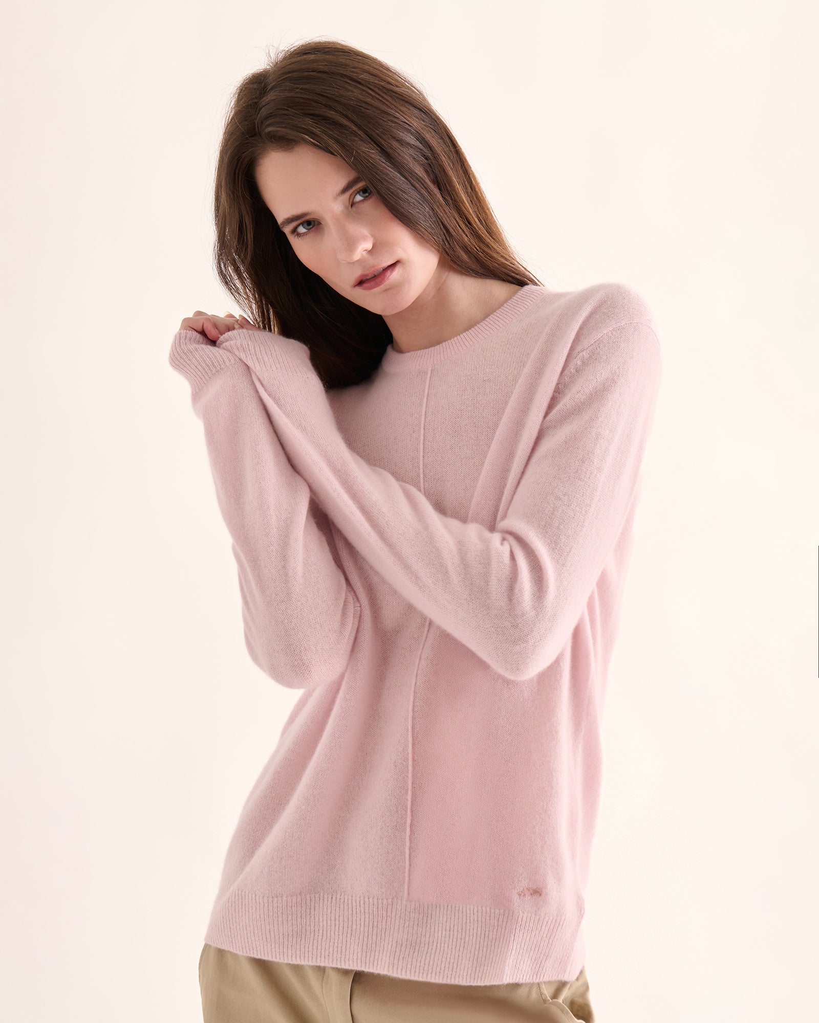 Cashmere Crew Neck Sweater - Powder Pink
