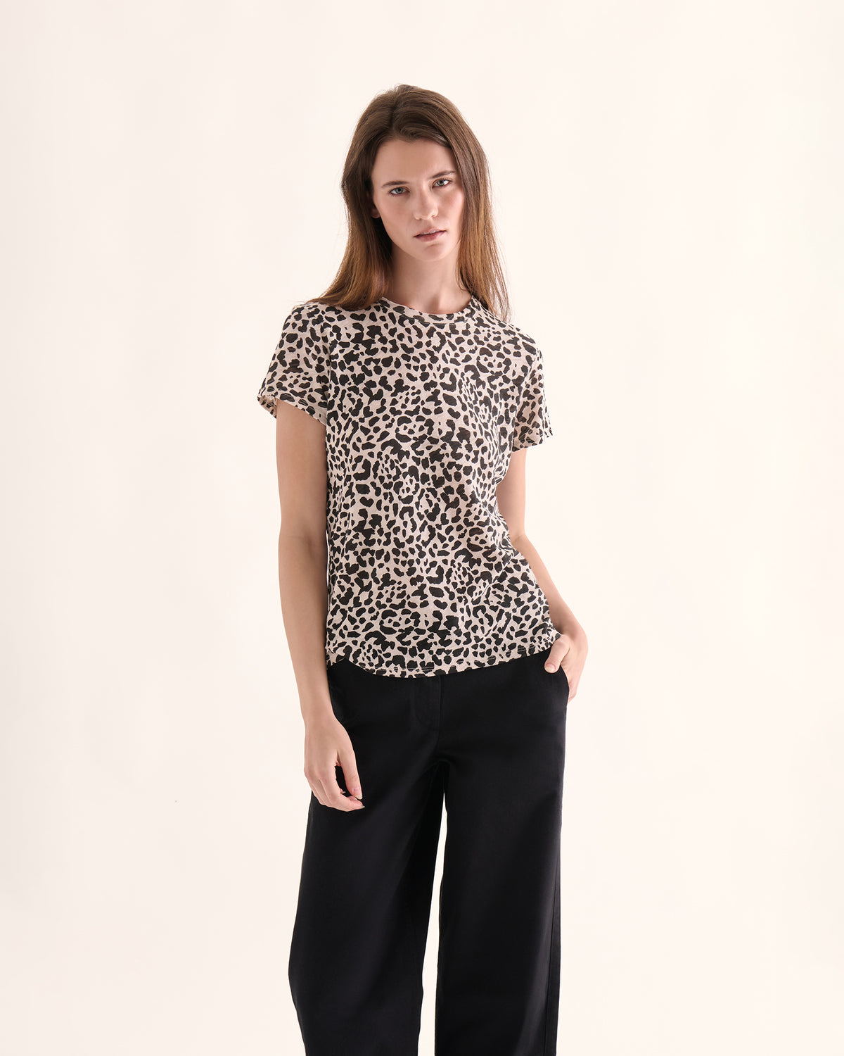 Slub Jersey Schoolboy Crew Neck Tee - Leopard Print