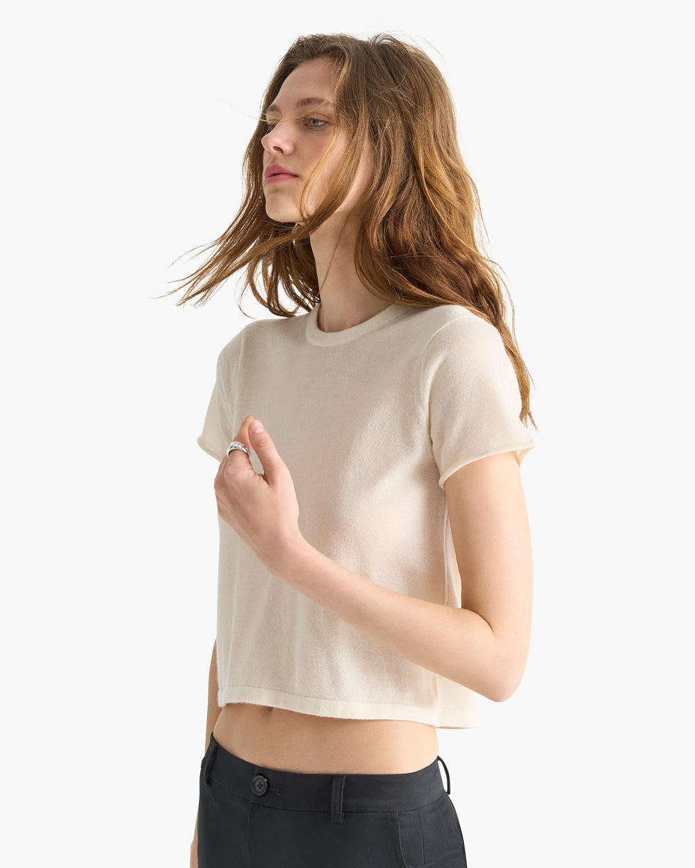 Cashmere School Boy Short Sleeve Sweater - Chalk