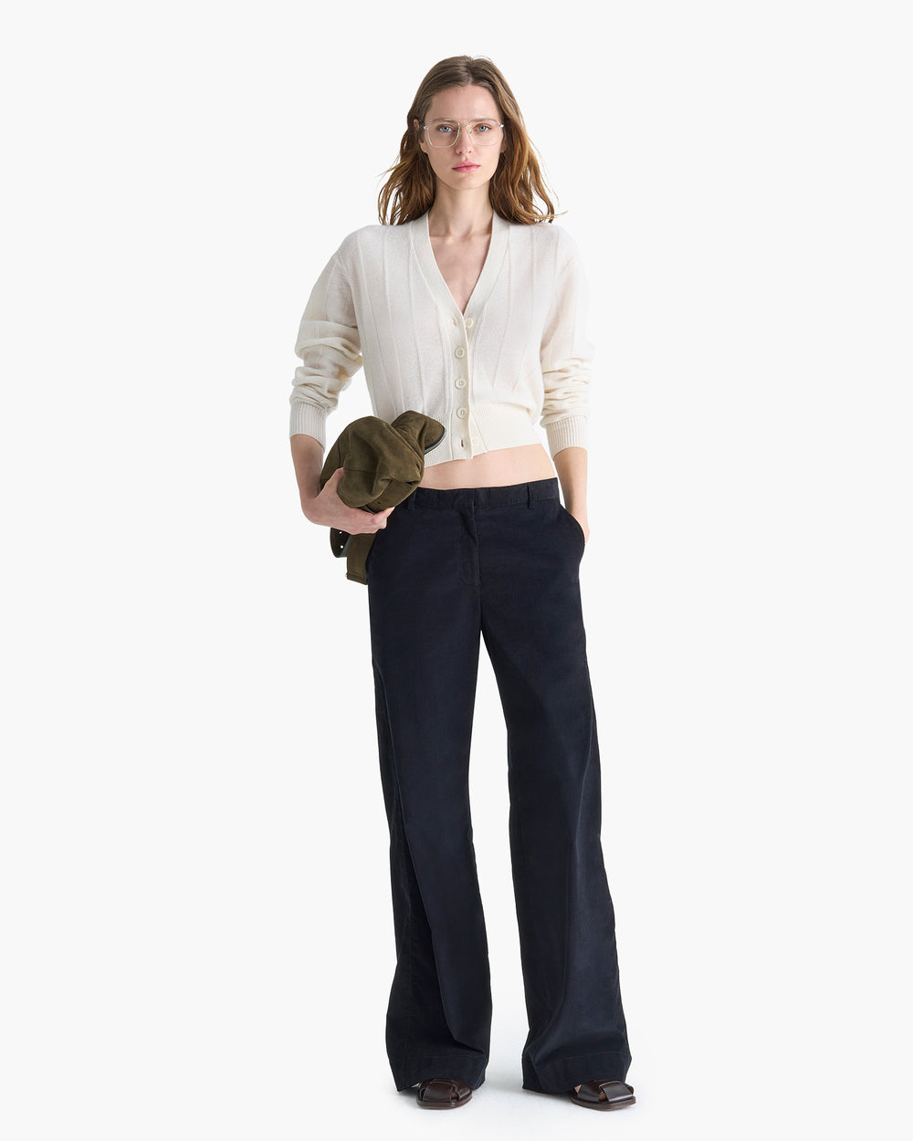 Cashmere Wide Rib Cardigan - Chalk