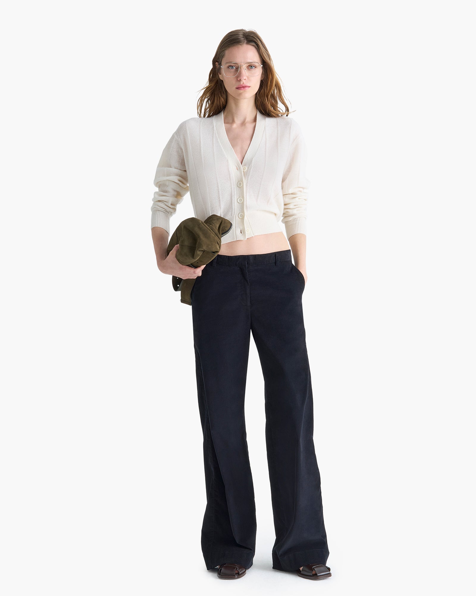 Cashmere Wide Rib Cardigan - Chalk