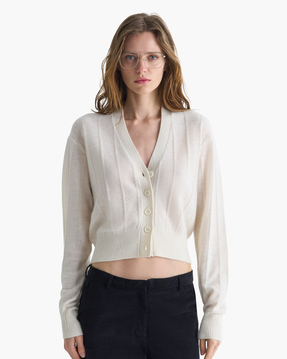 Cashmere Wide Rib Cardigan - Chalk