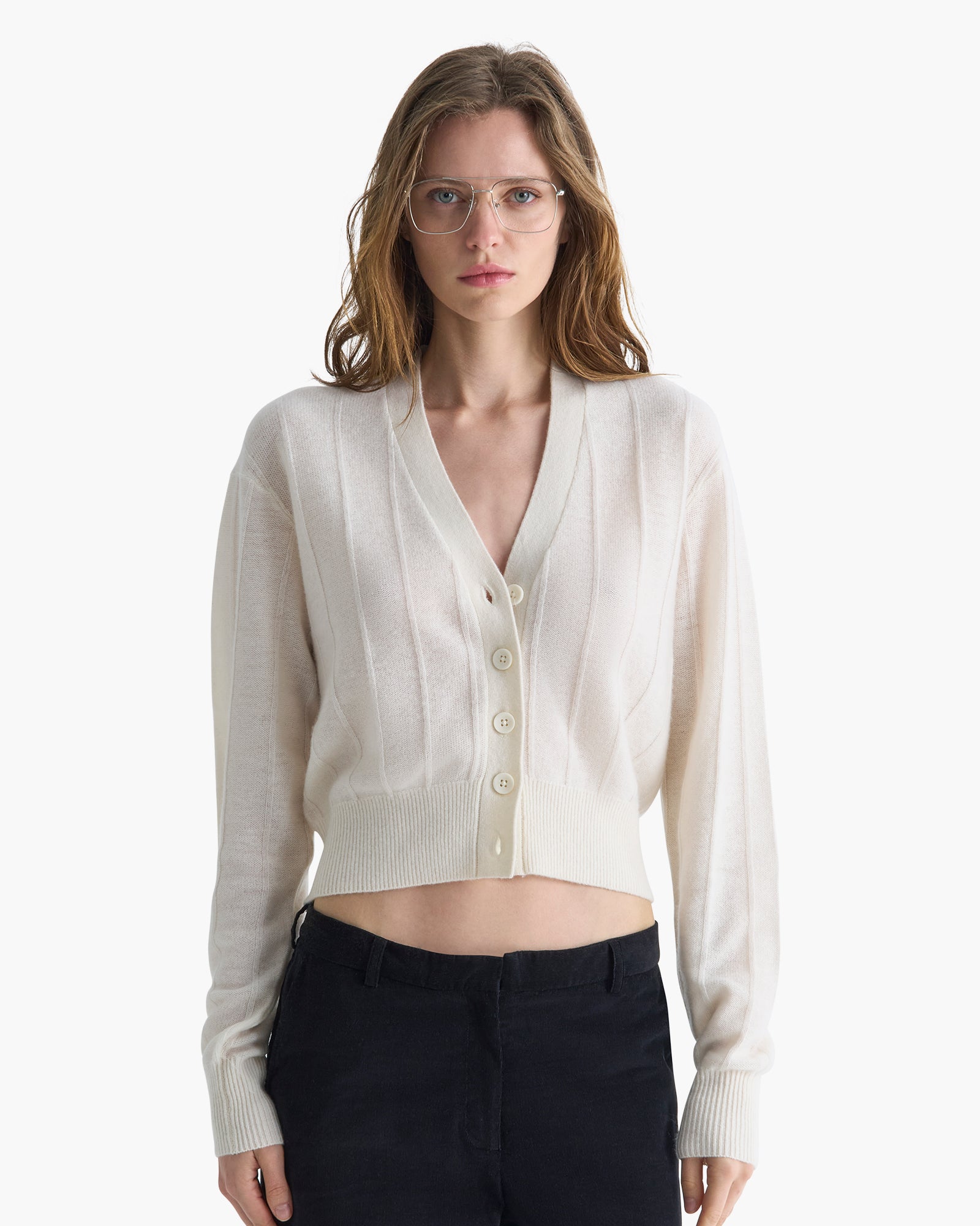 Cashmere Wide Rib Cardigan - Chalk