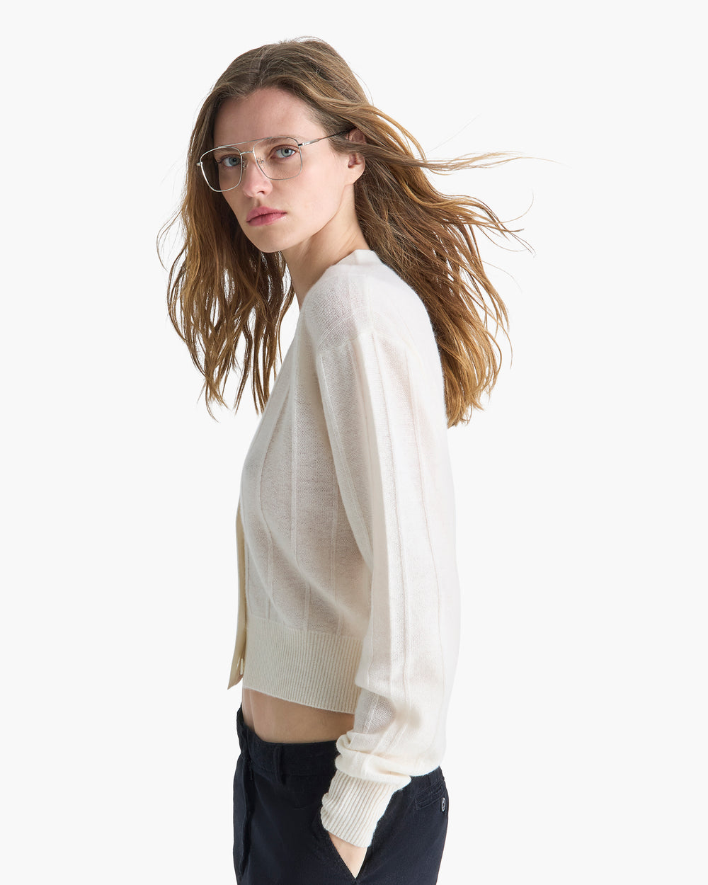 Cashmere Wide Rib Cardigan - Chalk