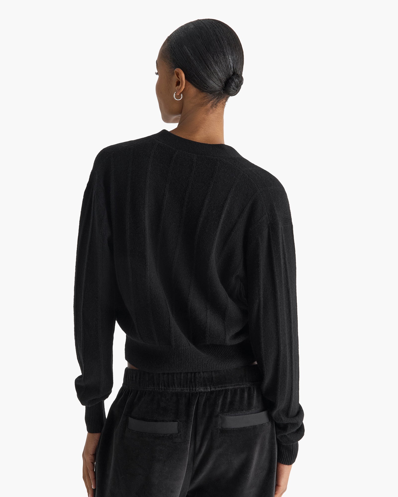 Cashmere Wide Rib Cardigan - Black