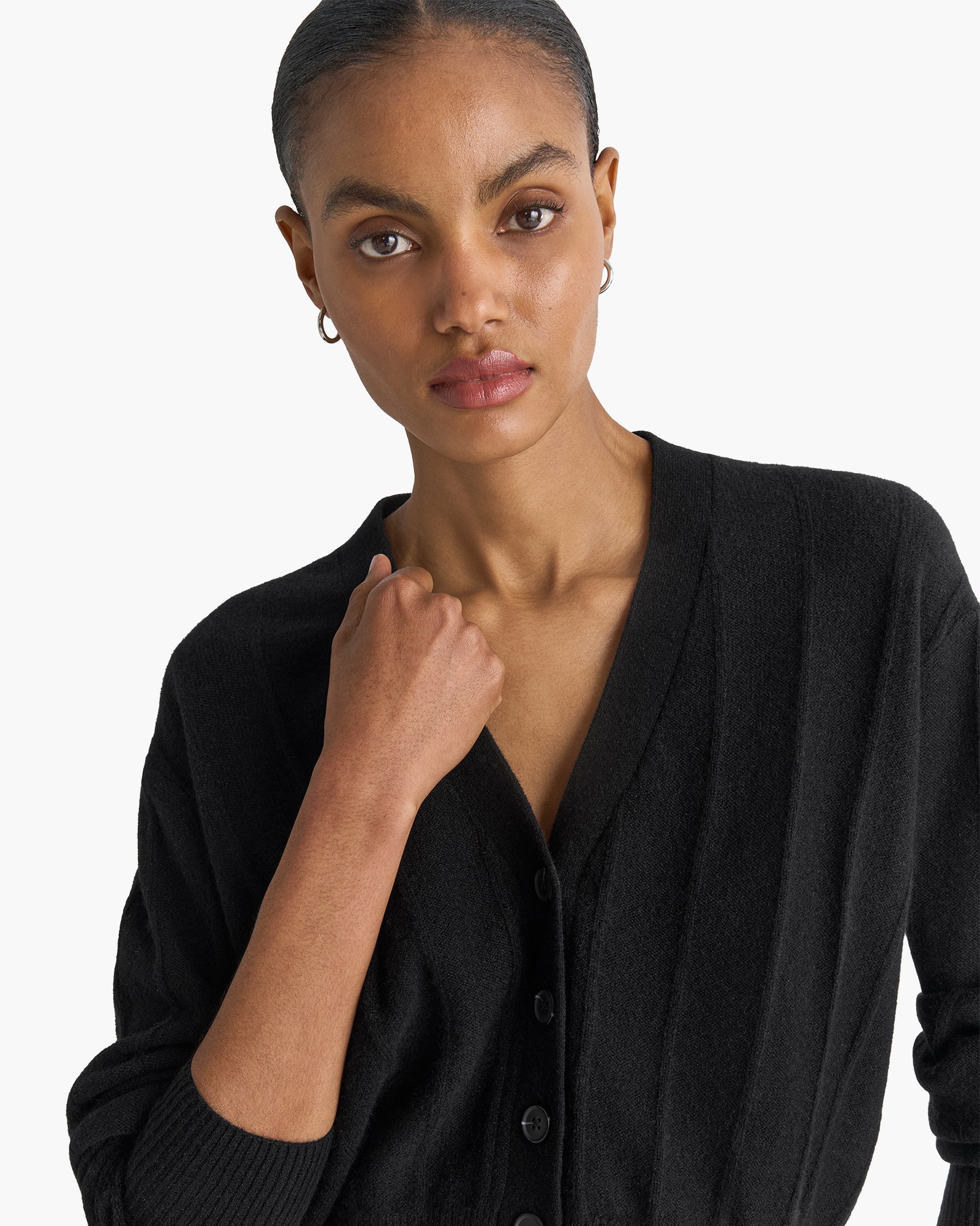 Cashmere Wide Rib Cardigan - Black